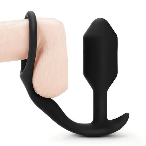 b-Vibe Vibrating Snug & Tug Anal Butt Plug Black Silicone Prostate Massager Cock Ring Medium