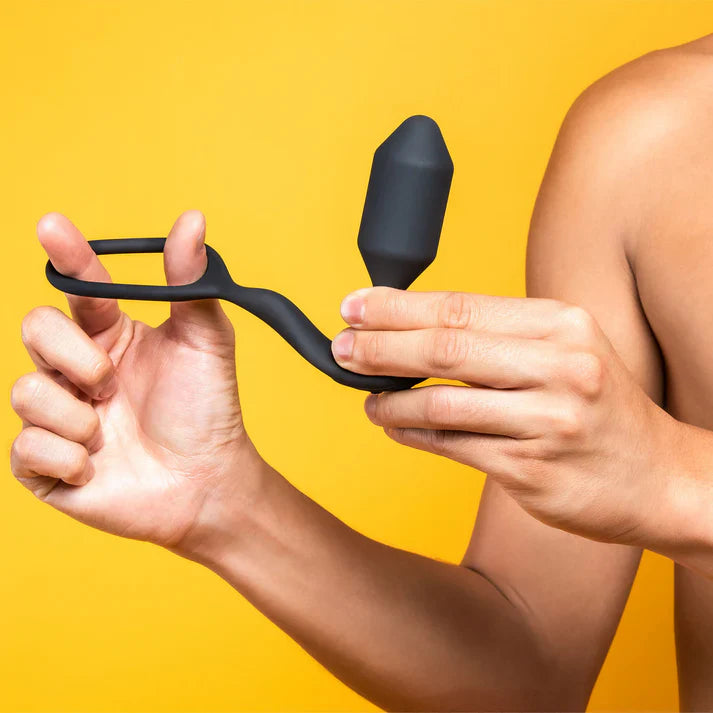 b-Vibe Vibrating Snug & Tug Anal Butt Plug Black Silicone Prostate Massager Cock Ring Medium