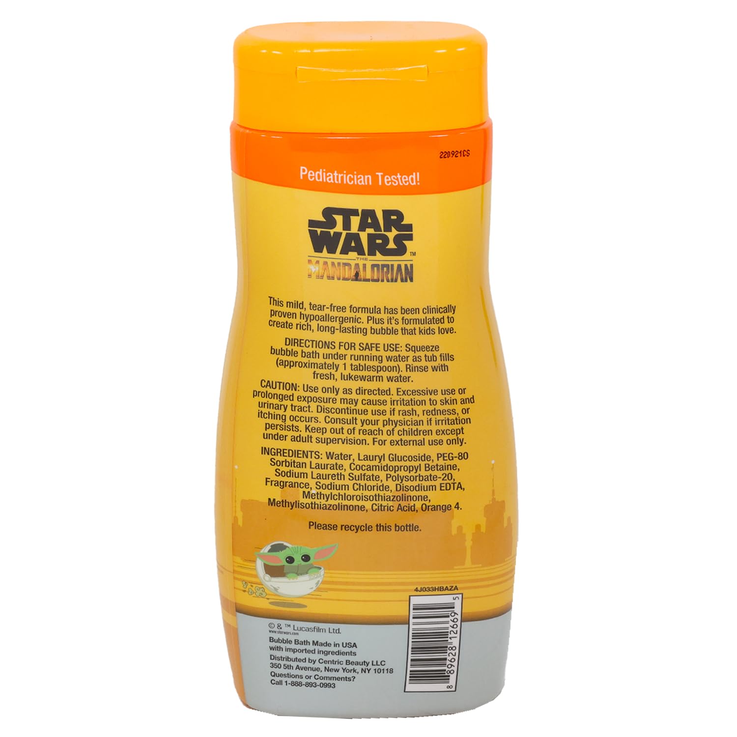 Baby Yoda Bubble Bath for Kids – 24 oz Citrus Starship Scent | Star Wars Mandalorian Bath Set with Stickers