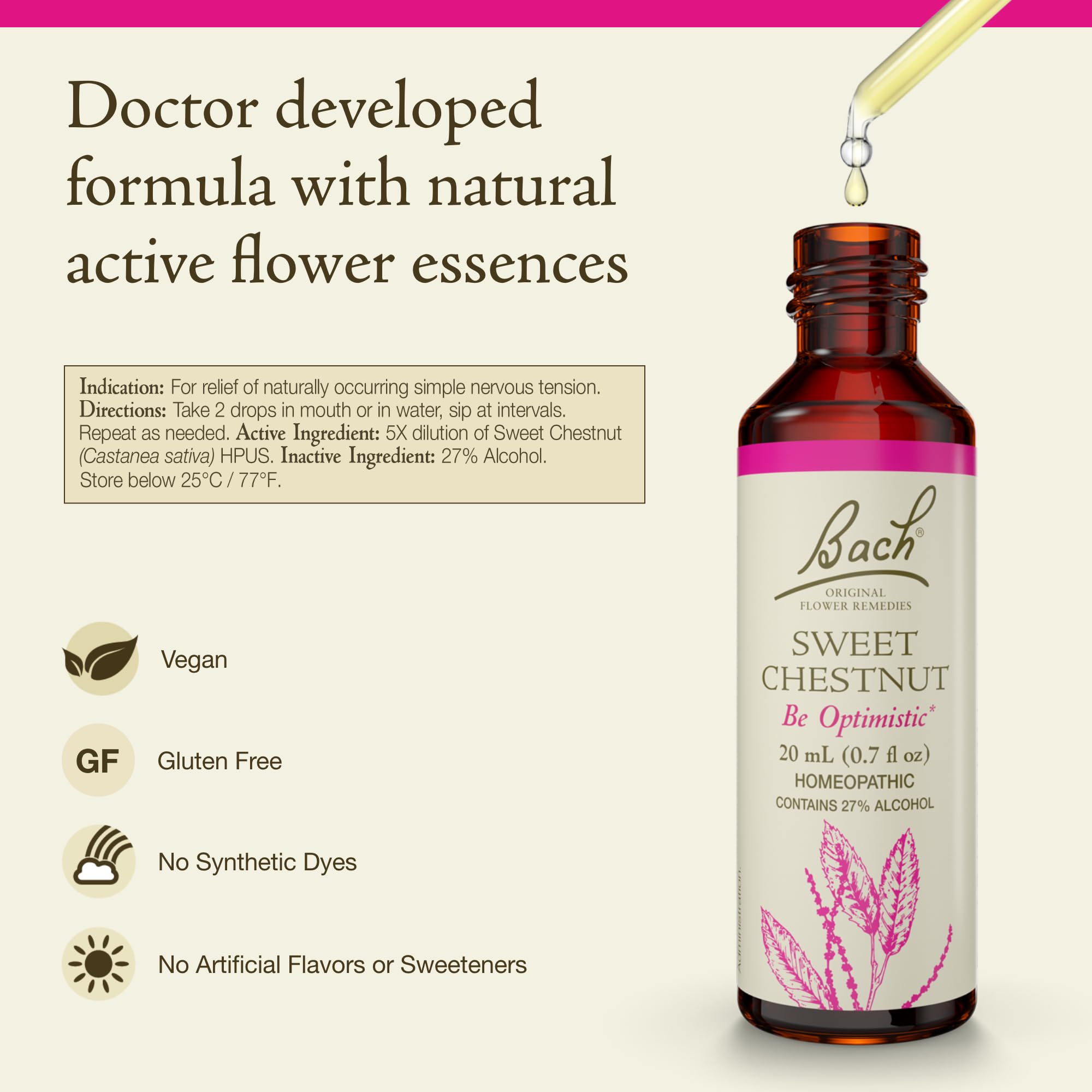 Bach Original Flower Remedies Sweet Chestnut – Be Optimistic (20mL) | Vegan, Gluten Free, Sugar Free