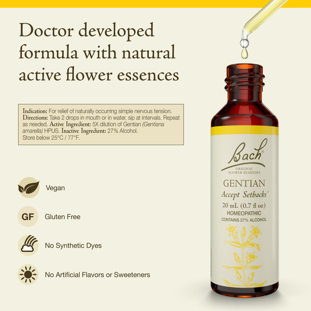 Bach Original Flower Remedies Gentian – Accept Setbacks | 20mL Dropper | Vegan, Gluten Free, Sugar Free
