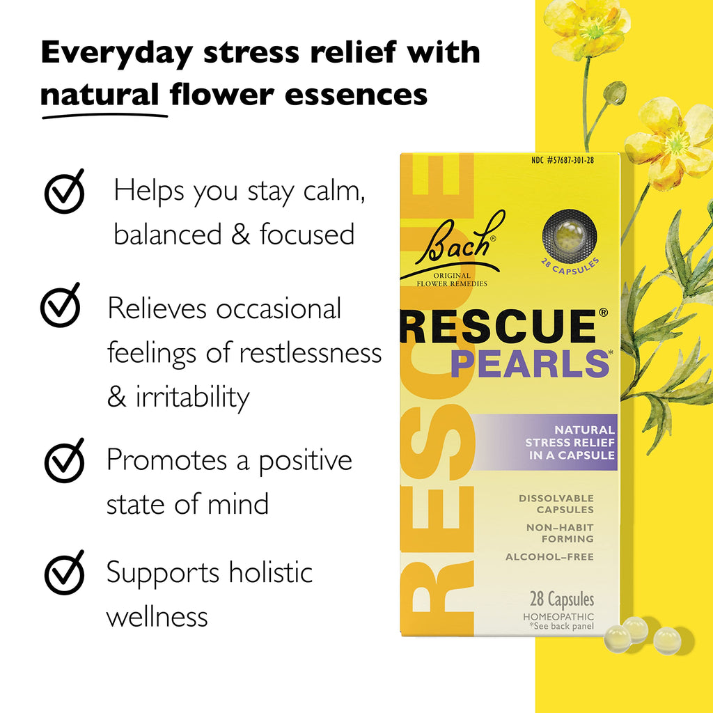 Bach Rescue Pearls - Orange Vanilla Stress Relief, Homeopathic, Gluten & Sugar-Free (6x28)