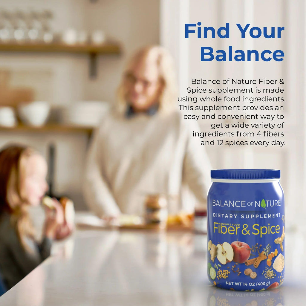 Balance of Nature Fiber & Spice: Psyllium Husk, Flax Seed, Turmeric & Apple – 30 Servings