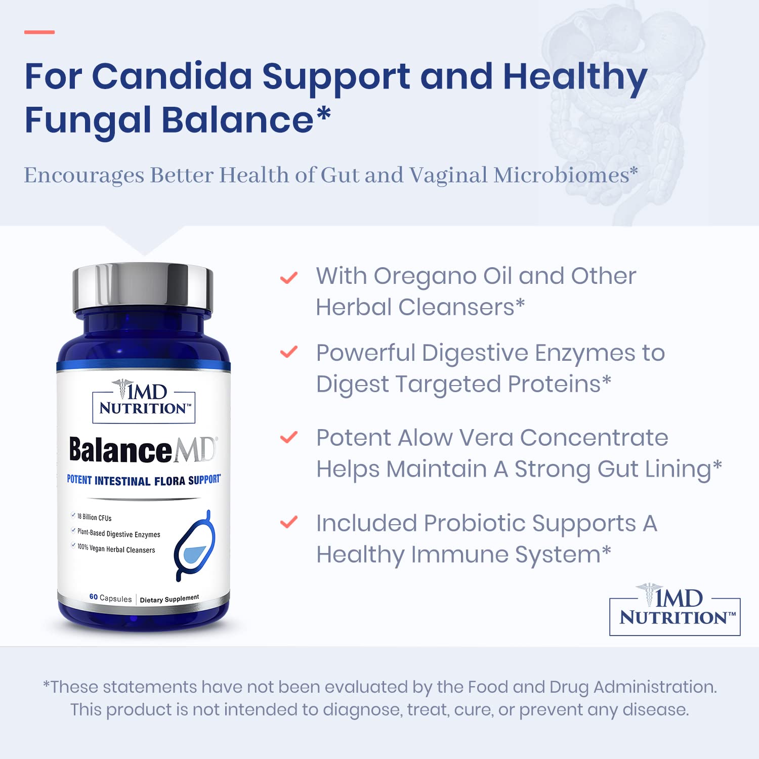 BalanceMD Vaginal Probiotics – 1MD Nutrition | Oregano & Caprylic Acid with Lactobacillus | 120 Capsules