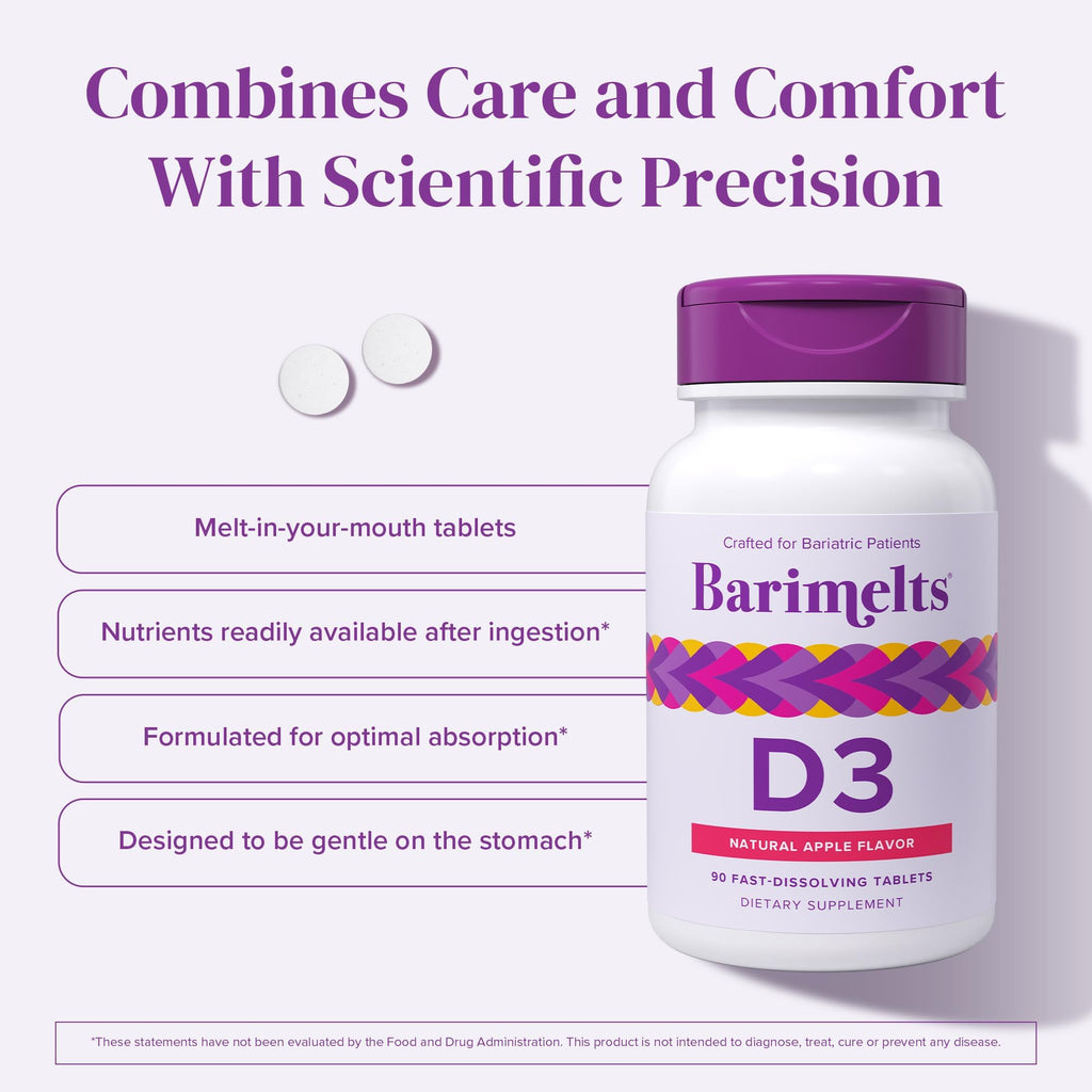 BariMelts Vitamin D3 5000 IU – 90 Fast-Dissolving Tablets (3-Month Supply) for Women | Natural Apple Flavor