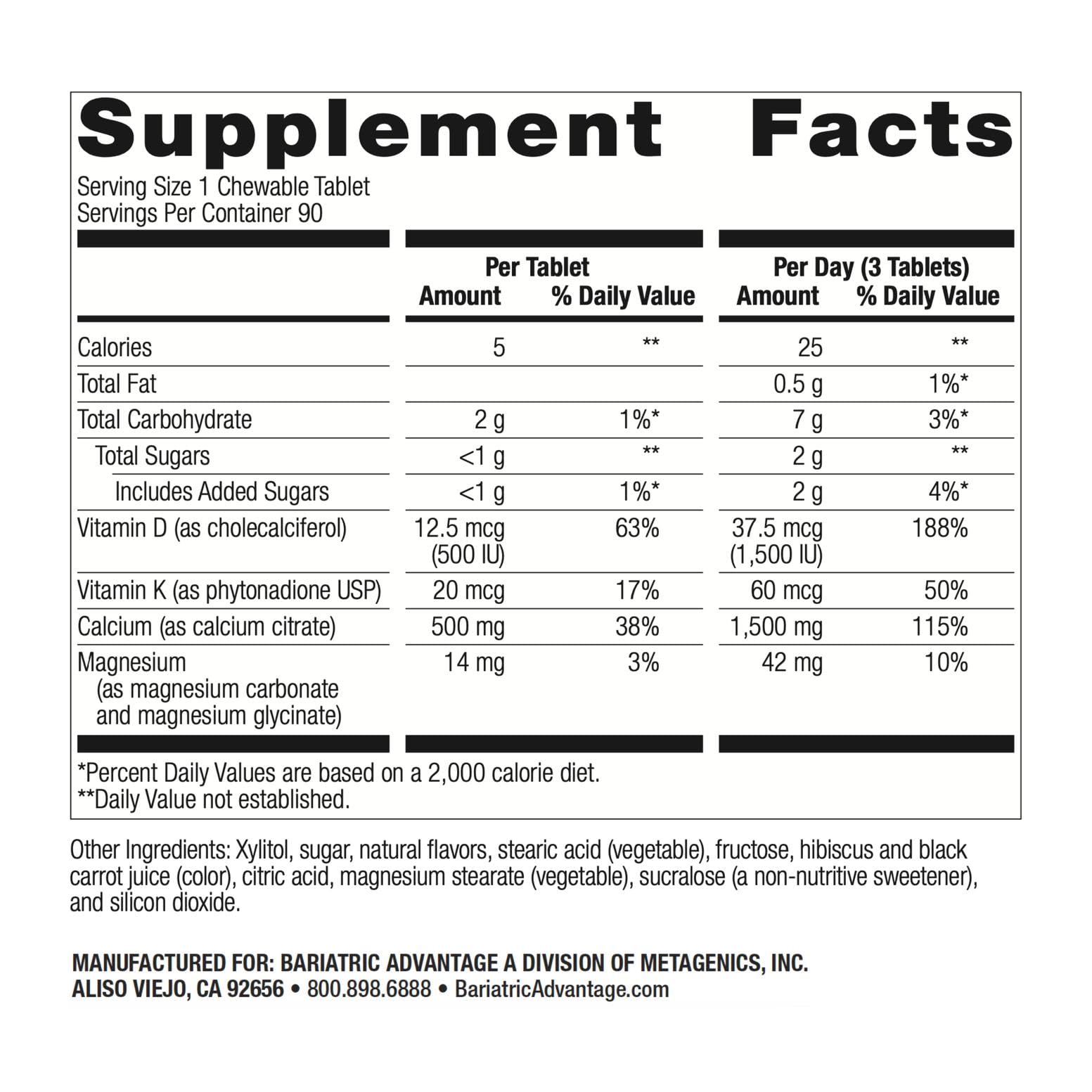 Bariatric Advantage Calcium Citrate Chewable 500 mg – Wild Cherry, 90 Count | Bariatric Surgery Bone Health