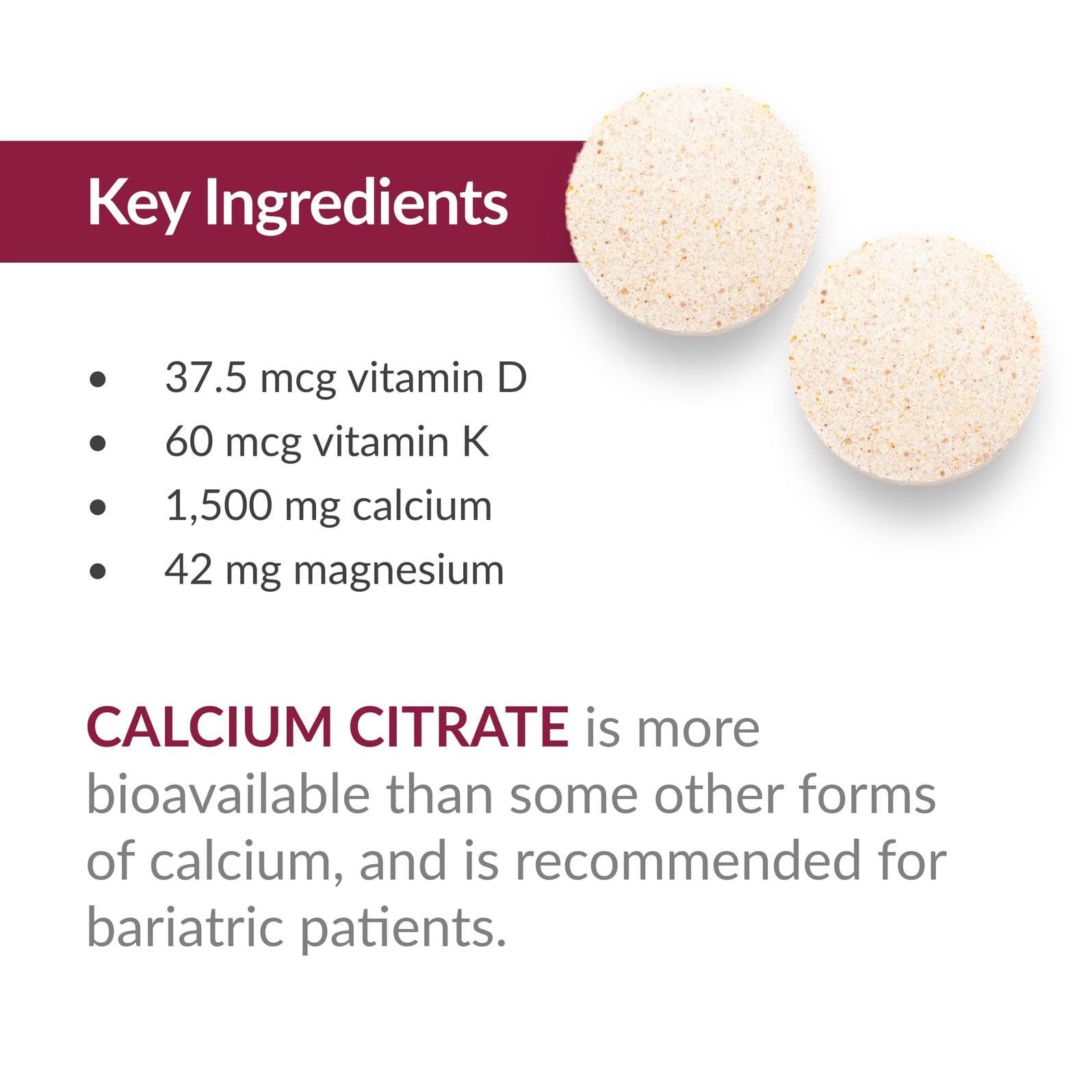 Bariatric Advantage Calcium Citrate Chewable 500 mg – Wild Cherry, 90 Count | Bariatric Surgery Bone Health