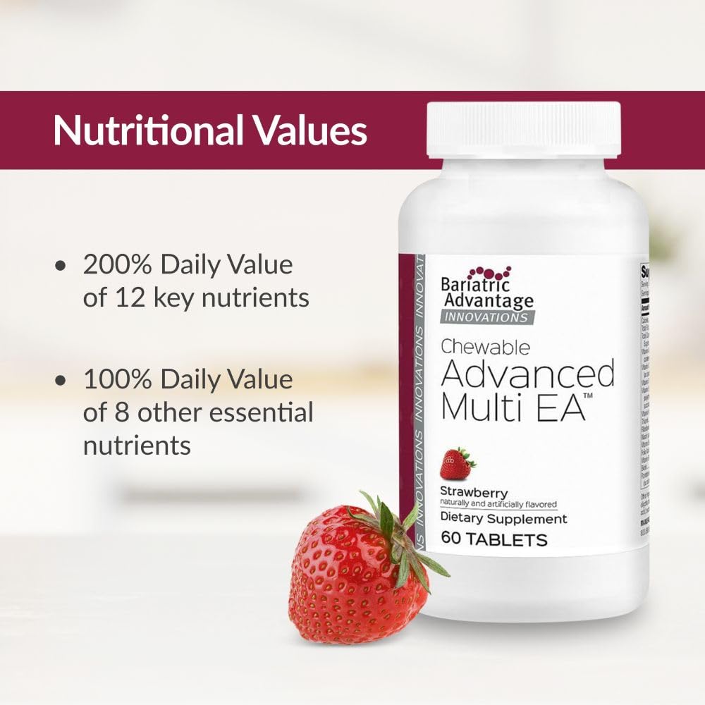 Bariatric Advantage Chewable Advanced Multi EA – High Potency Daily Multivitamin with Iron for Bariatric Surgery Patients – Strawberry Flavor – 60 Count