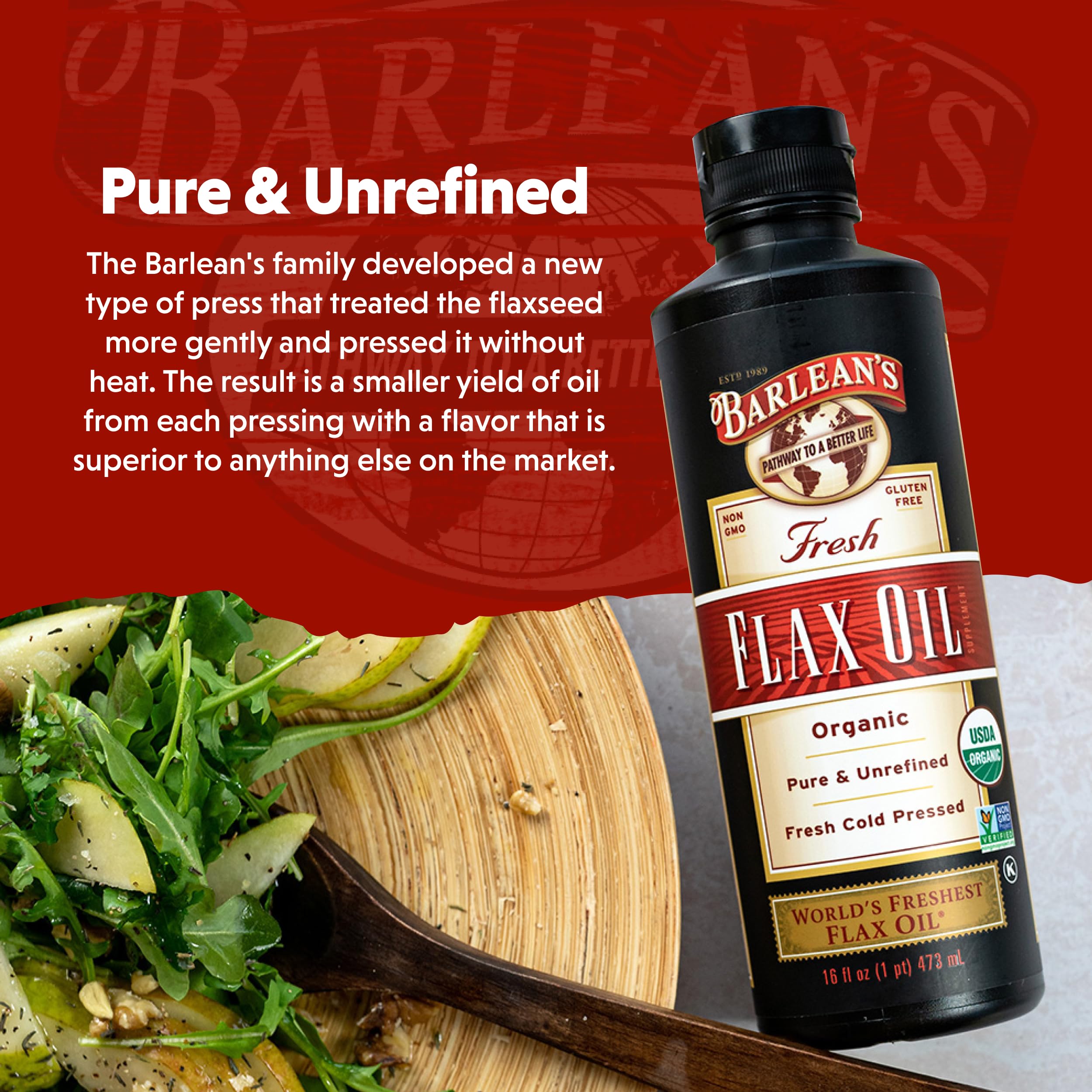 Barlean's Organic Flaxseed Oil – Cold-Pressed Vegan Omega-3, 12 oz