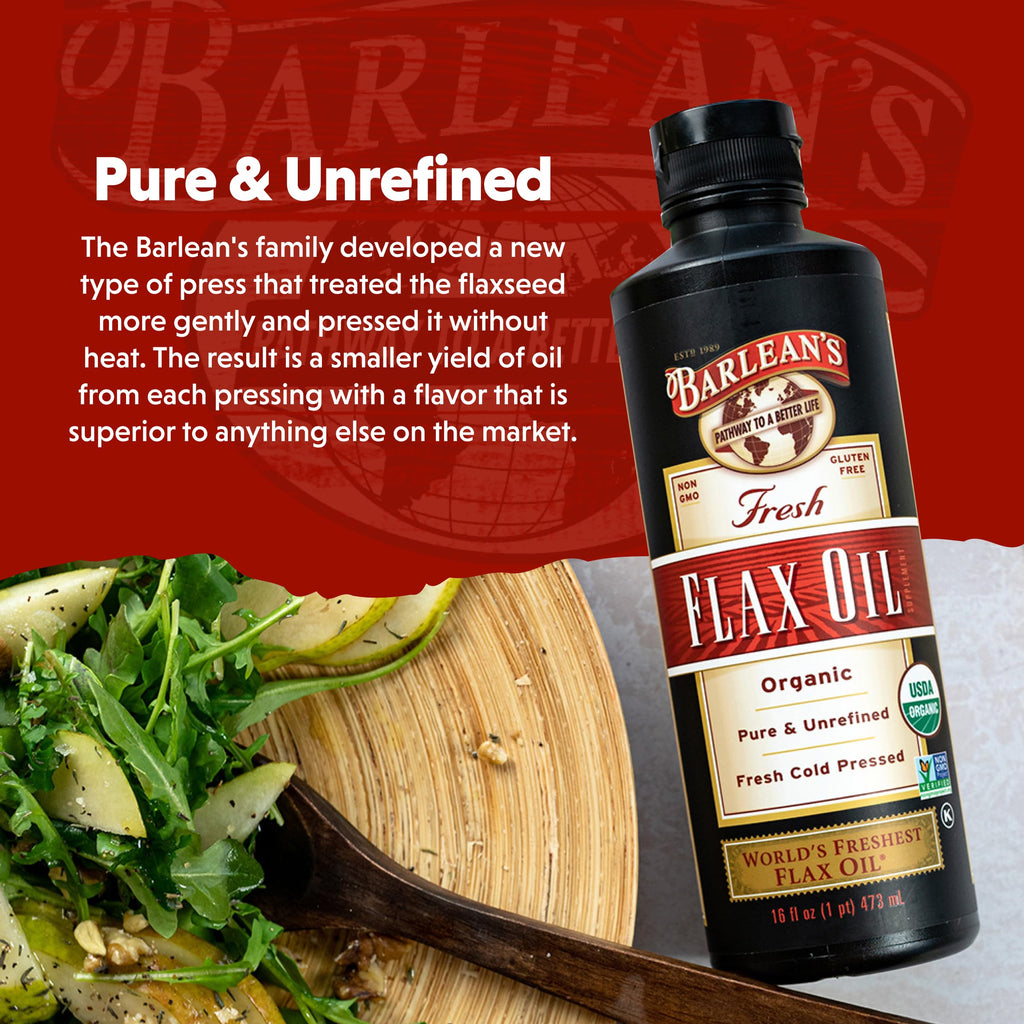 Barlean's Organic Flaxseed Oil - Cold-Pressed, 7,640 mg ALA Omega-3, 8 oz | Vegan & Gluten Free