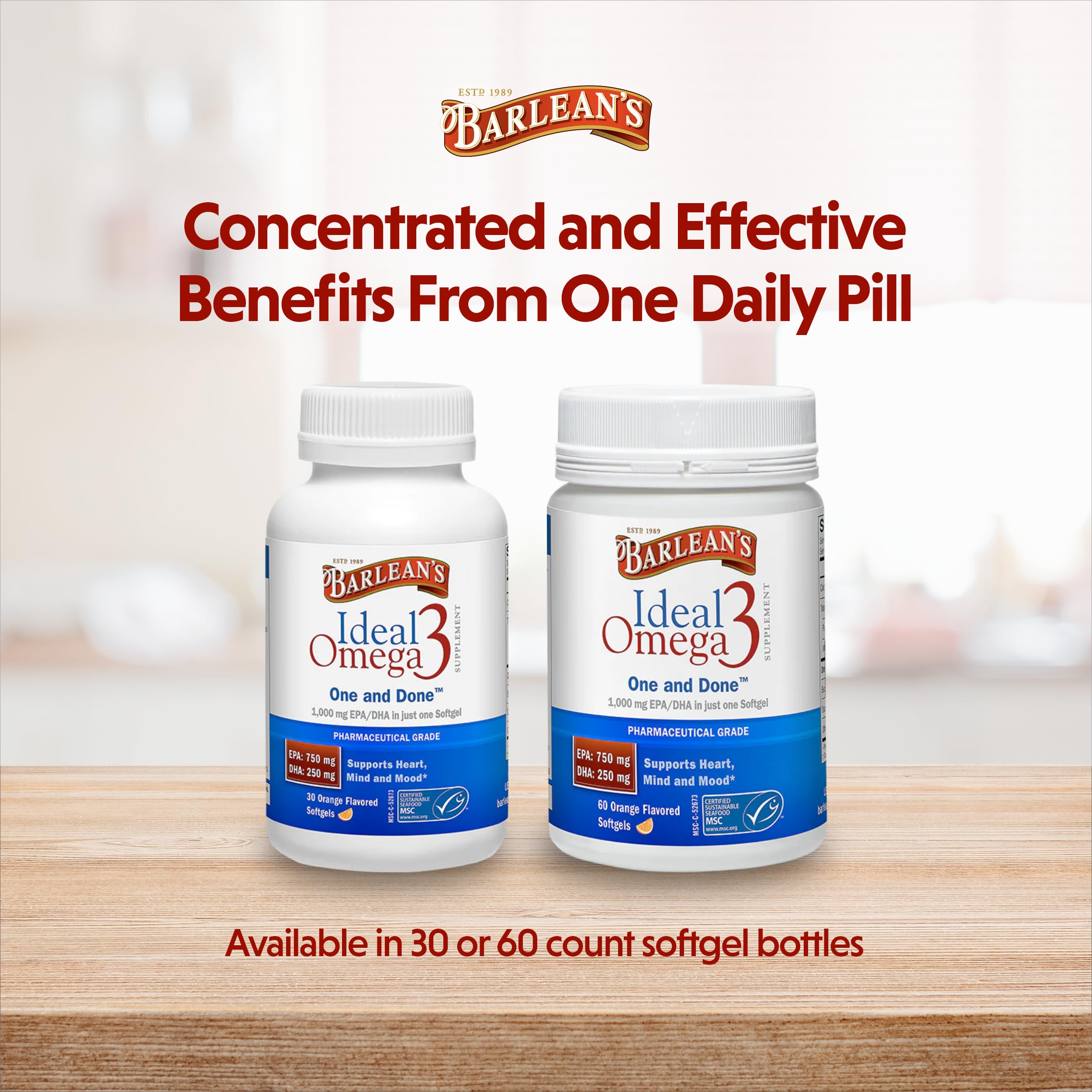 Barlean's Ideal Omega-3 Fish Oil Softgels 1000 mg – Orange Flavor, 60 ct