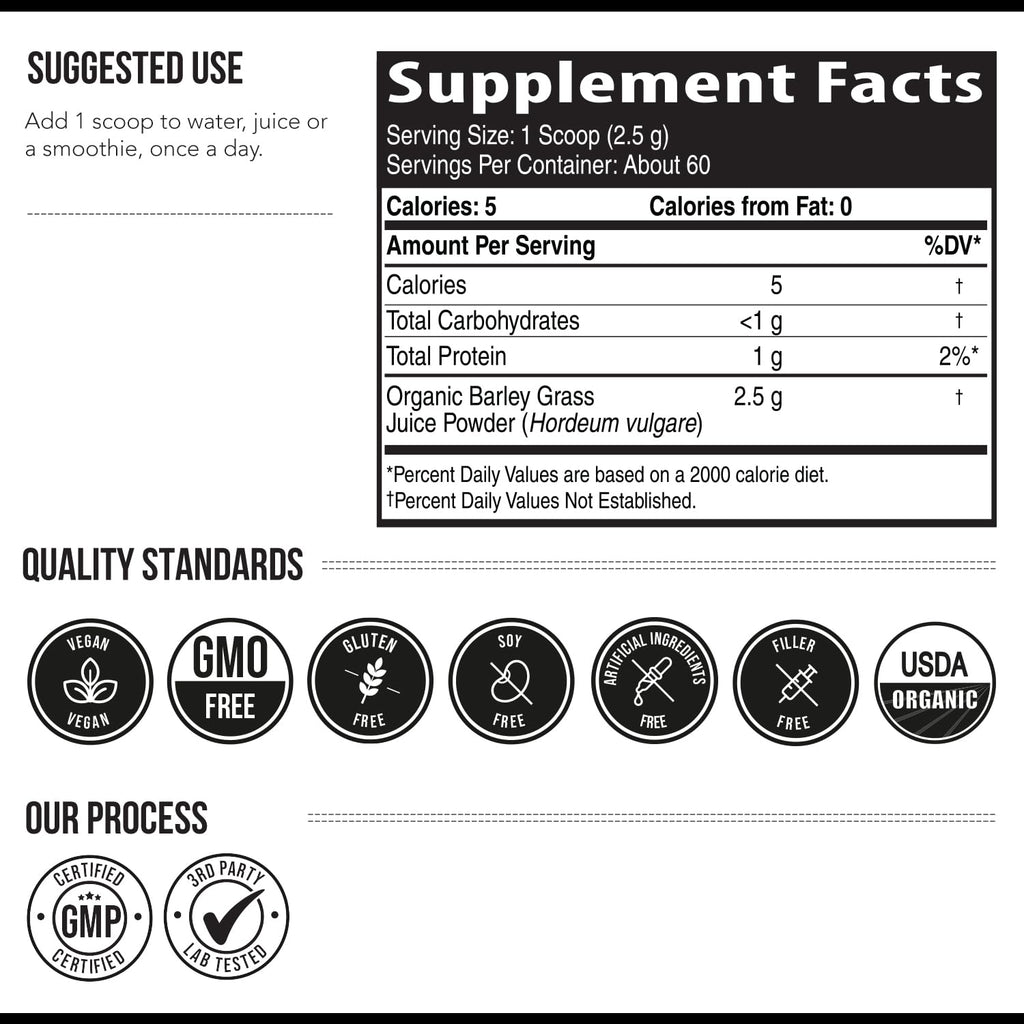 Organic Barley Grass Juice Powder – Utah Volcanic Soil, Raw & BioActive, Cold-Pressed CO2 Dried, Gluten Free, GMO Free, Vegan – 5.3 oz