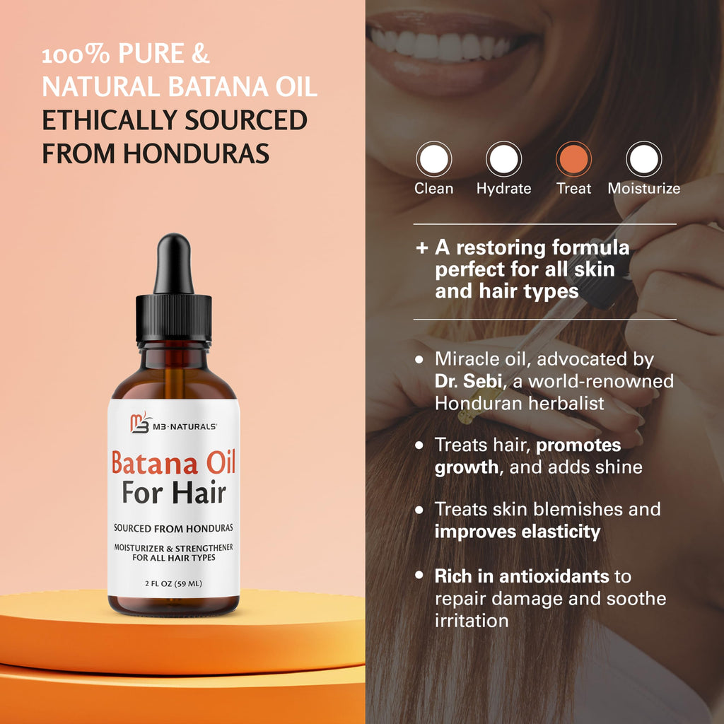 Batana Oil for Hair Growth & Skin – Dr. Sebi Inspired, 100% Pure, Unrefined & Cold-Pressed from Honduras, 2 fl oz (Pack of 2) – M3 Naturals