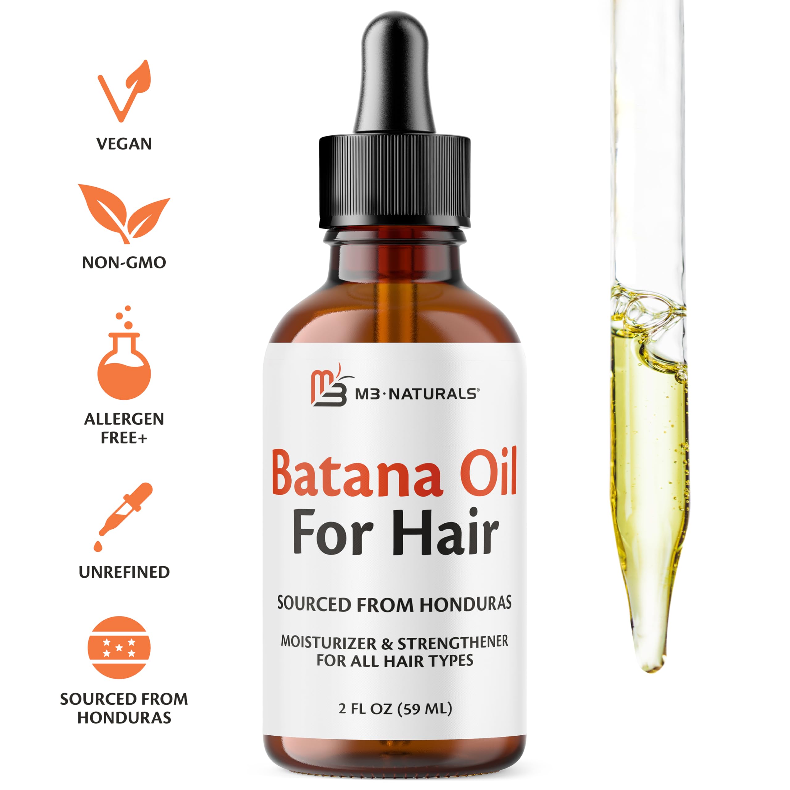 Batana Oil for Hair Growth & Skin – Dr. Sebi Inspired, 100% Pure, Unrefined & Cold-Pressed from Honduras, 2 fl oz (Pack of 2) – M3 Naturals