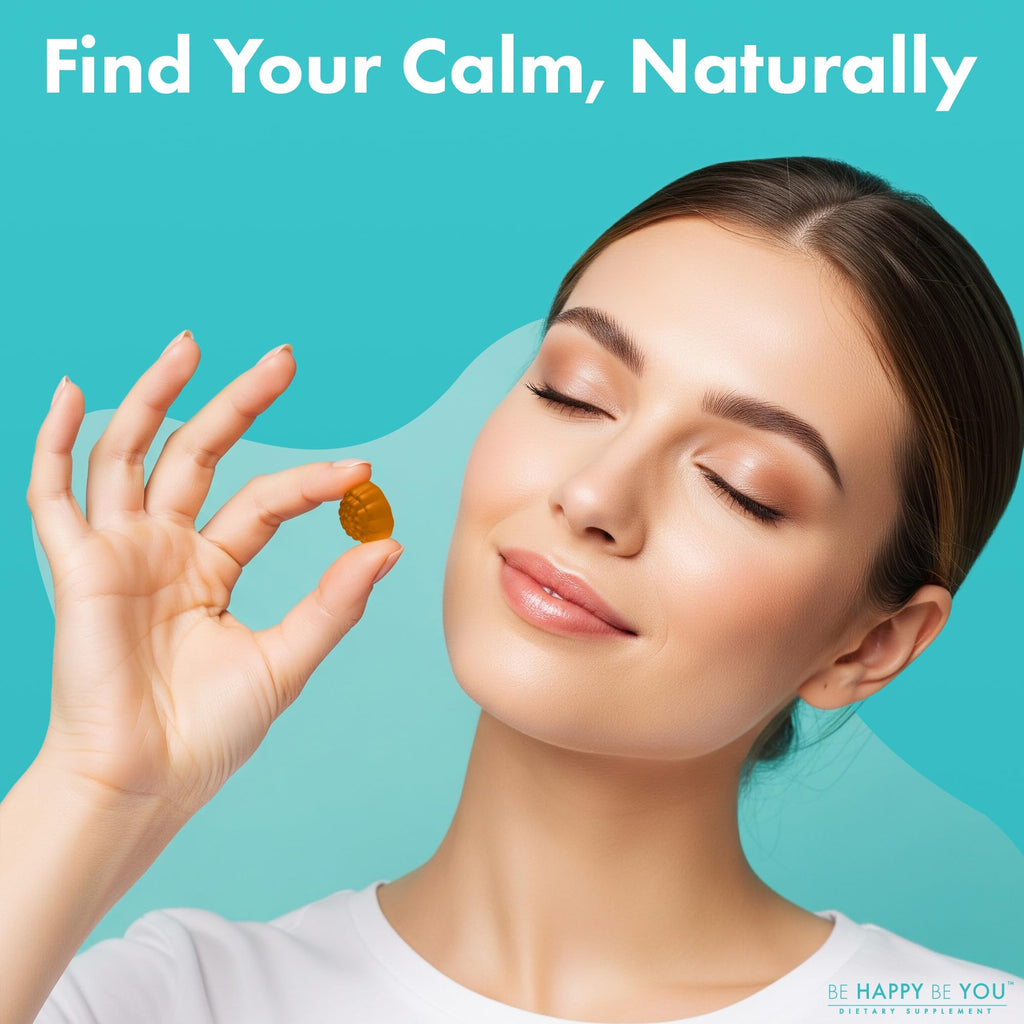 Be Happy Be You Calm & Stress Relief Gummies – Organic Hemp Seed Oil, L-Theanine, GABA & Ashwagandha | Vegan Apple Flavor 90 Ct