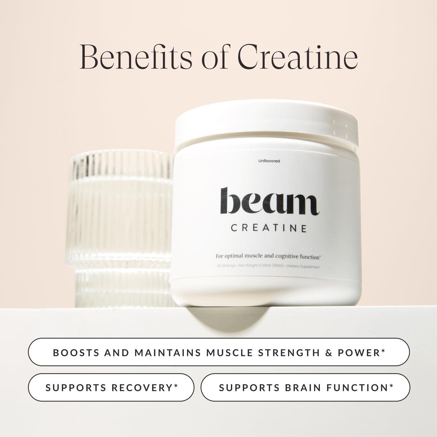 Beam Creatine Powder – Third-Party Tested, Micronized Creatine Monohydrate, Blue Raspberry, 30 Servings