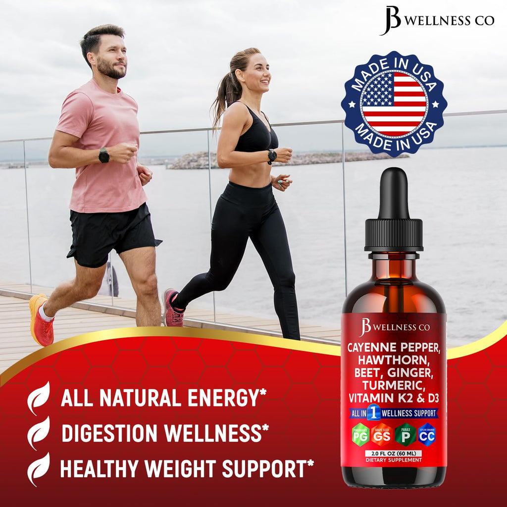 Cayenne Pepper Liquid Drops with Hawthorn Berry & Vitamin D3 K2 - 2oz