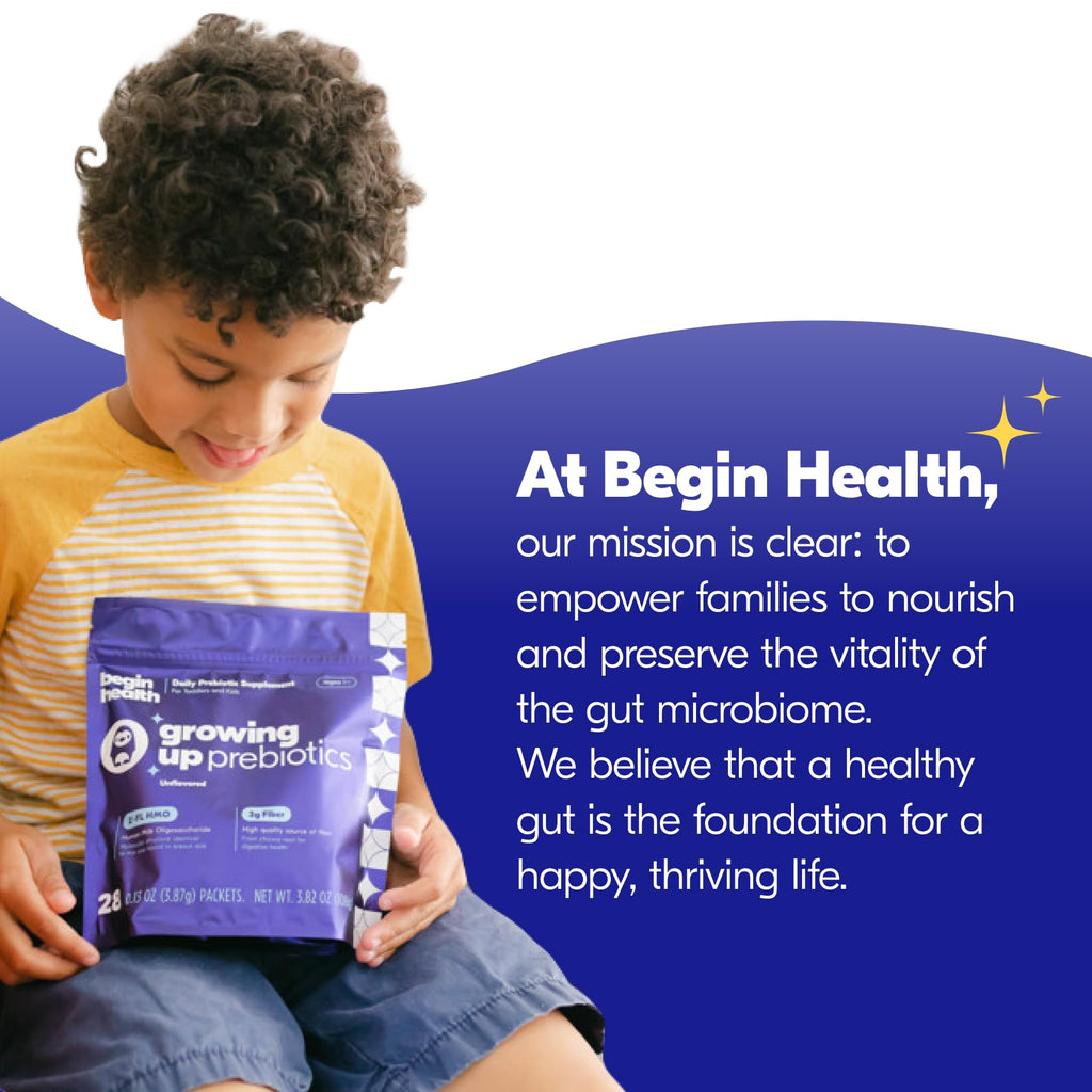 Begin Health Growing Up Prebiotics for Kids – 28-Pack Unflavored Prebiotic Powder