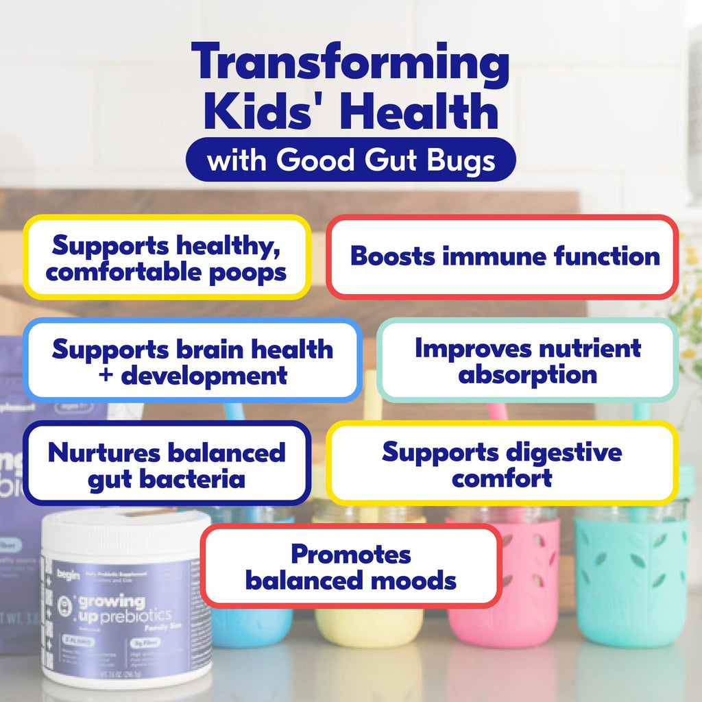 Begin Health Growing Up Prebiotics for Kids – 28-Pack Unflavored Prebiotic Powder