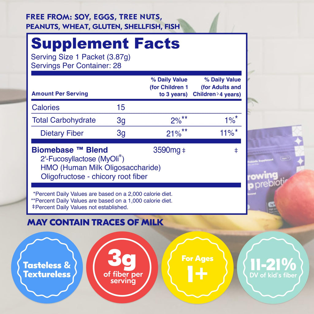 Begin Health Growing Up Prebiotics for Kids – 28-Pack Unflavored Prebiotic Powder