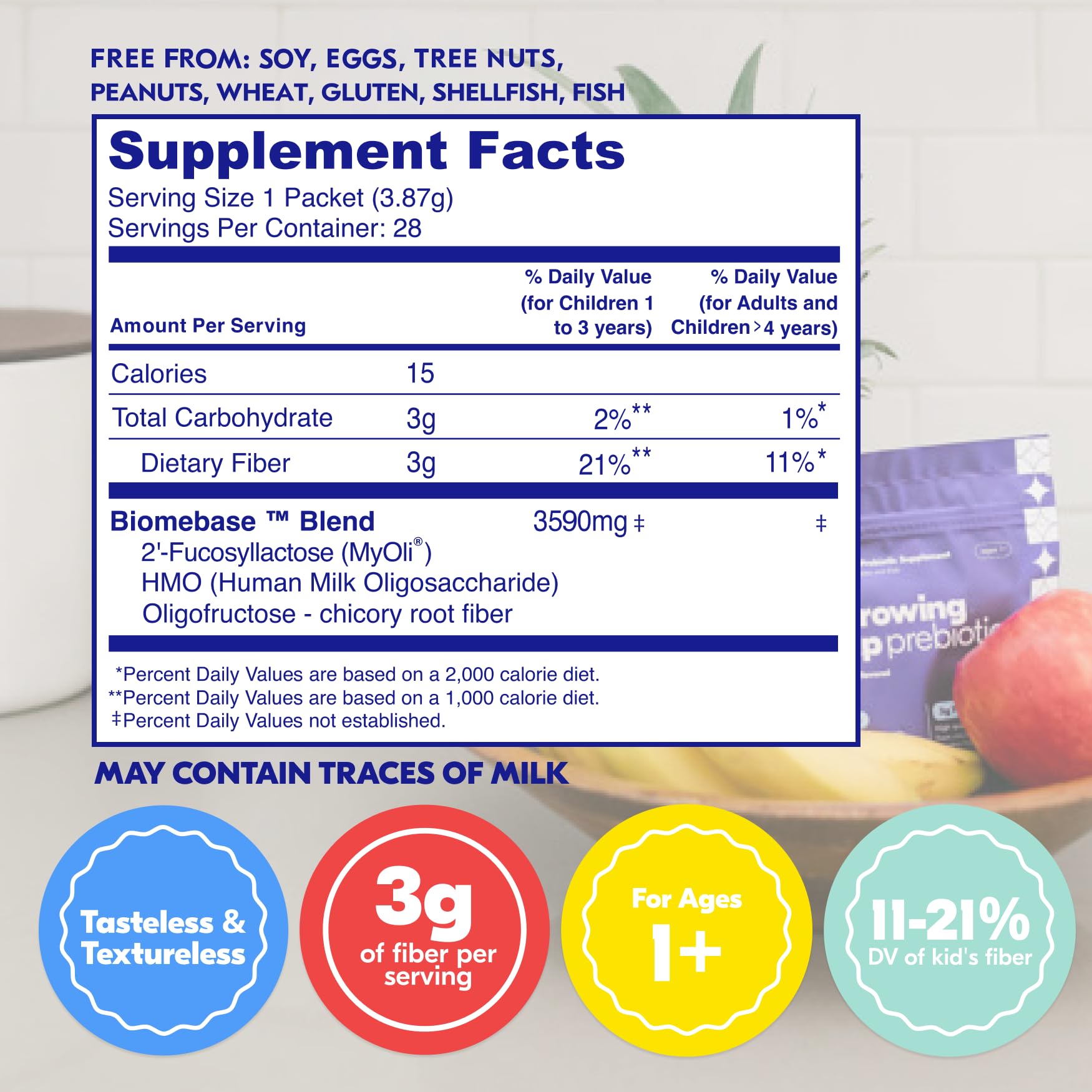 Begin Health Growing Up Prebiotics for Kids – 28-Pack Unflavored Prebiotic Powder