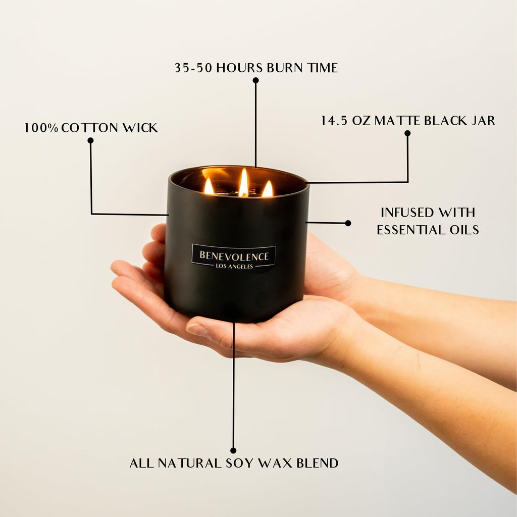 Benevolence LA 3-Wick Candle – Black Berries (Baies) – Large Christmas Scented Soy Candle | 14.5 oz, 45 Hour Burn
