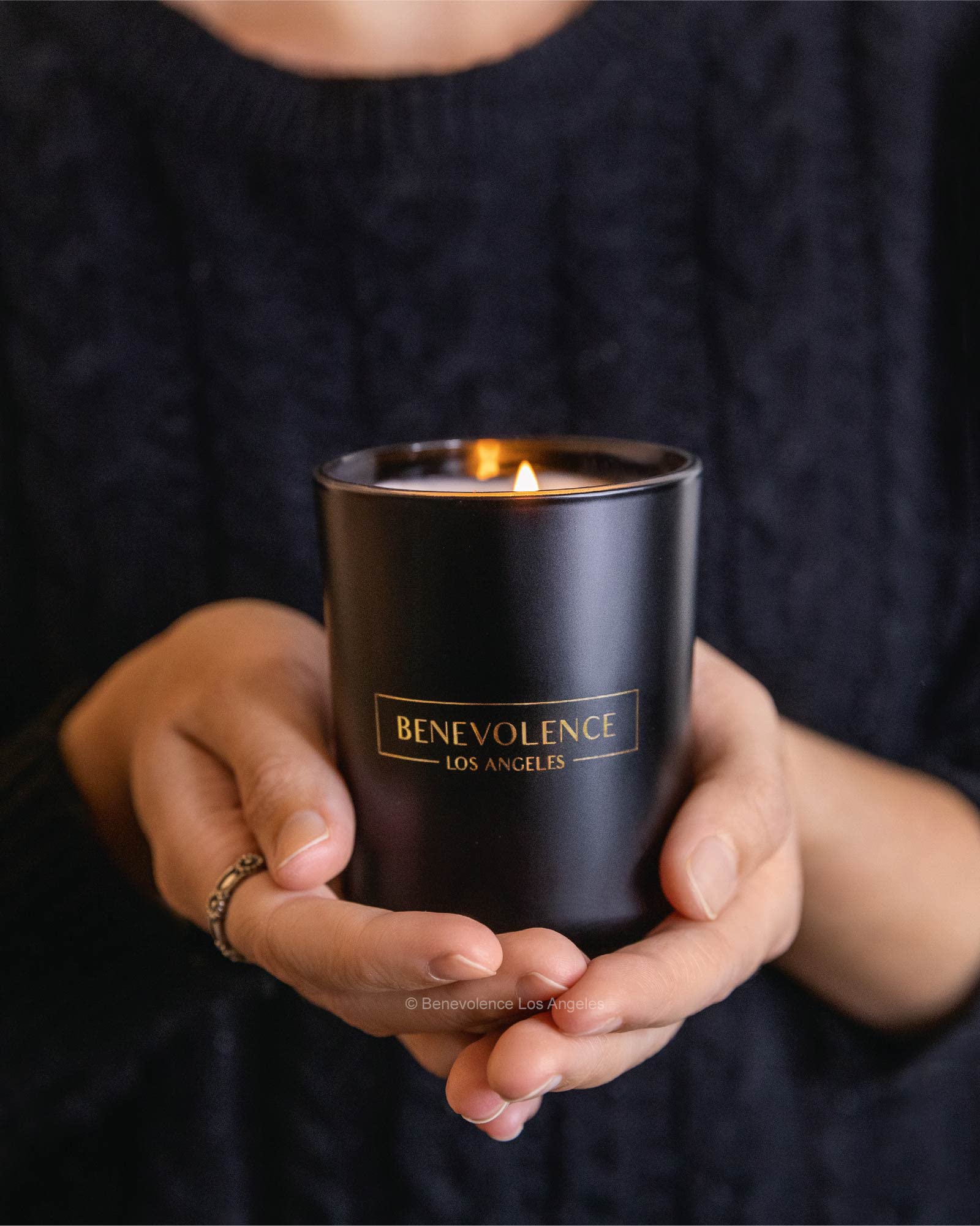 Benevolence LA Clearance Candle – Rose & Sandalwood | 6oz Soy Candle | Matte Black Vessel | Home Fragrance