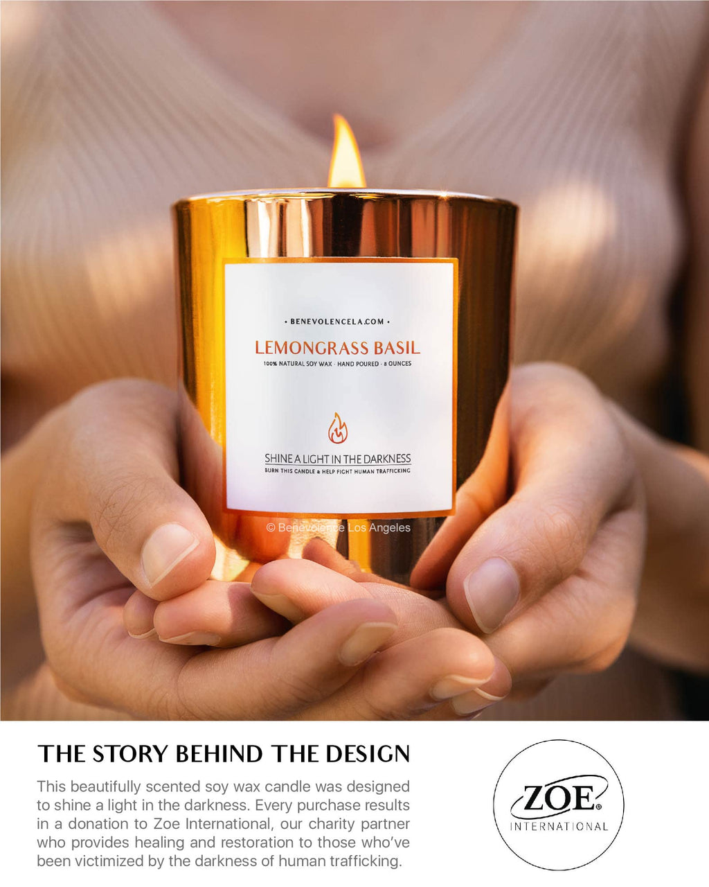 Benevolence LA Lemongrass & Basil Soy Candle - Wood Wick, 8oz | 45 Hour Burn