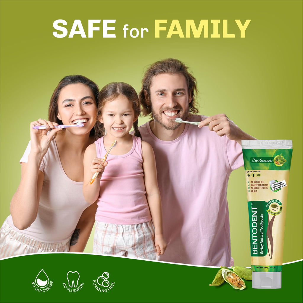 BENTODENT Fluoride-Free Remineralizing Calcium Bentonite Clay Toothpaste – Cardamom, Mint-Free, 3.52 oz