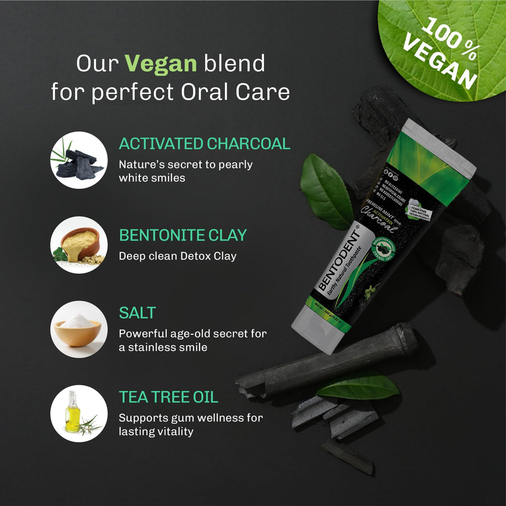 BENTODENT Charcoal Toothpaste – Natural Whitening, SLS & Fluoride Free, Vegan