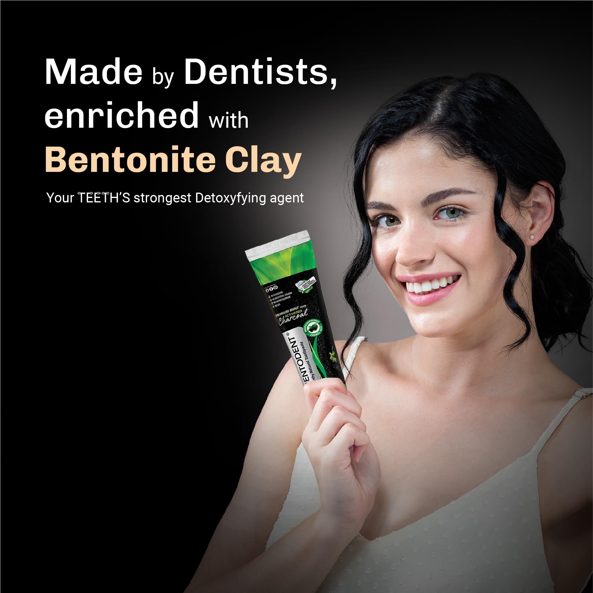 BENTODENT Charcoal Toothpaste – Natural Whitening, SLS & Fluoride Free, Vegan