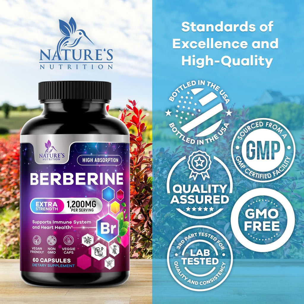 Berberine HCL 1200mg Supplement – High-Absorption Berberine HCL Capsules for Heart Health & Immune Support | Vegan, Gluten-Free, Non-GMO – 60 Veggie Capsules