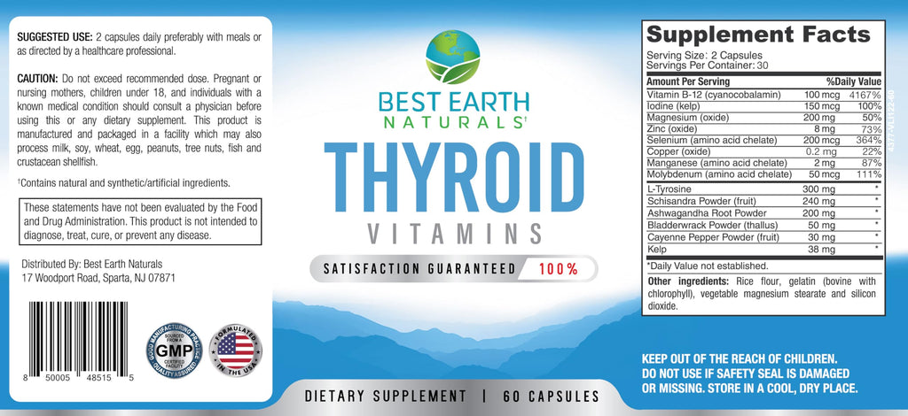 Best Earth Naturals Thyroid Support Supplement for Women and Men - 60 Capsules