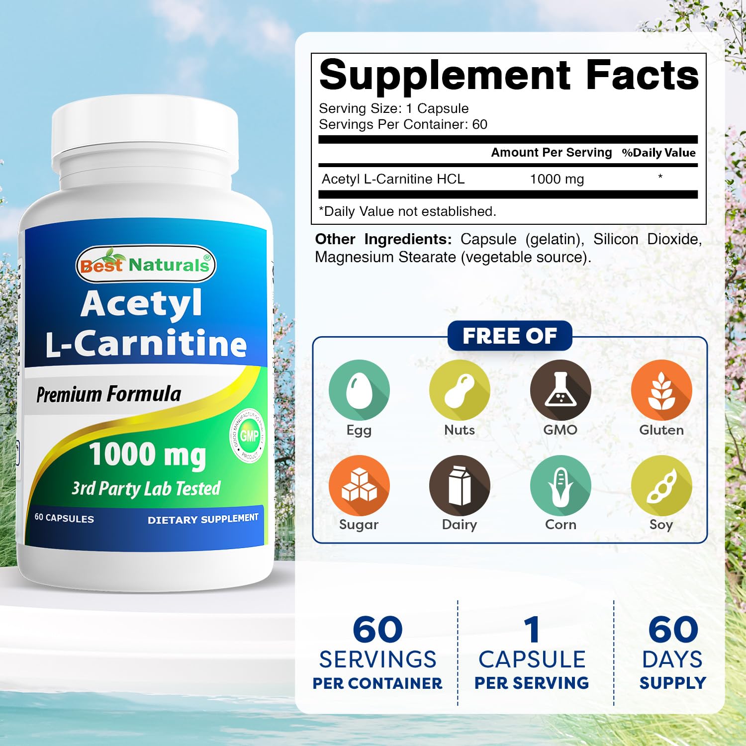 Best Naturals Acetyl L-Carnitine 1000 mg – 60 Capsules (Pack of 3)