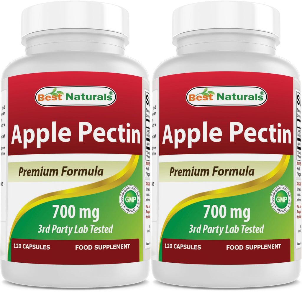 Best Naturals Apple Pectin 700 mg – Dietary Fiber & Intestinal Support | 120 Capsules (Pack of 2)