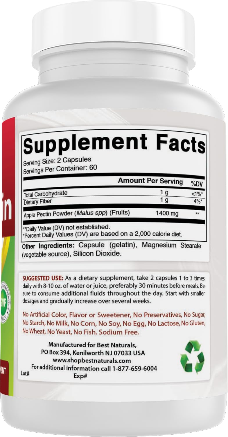 Best Naturals Apple Pectin 700 mg - Dietary Fiber - Intestinal Support - 120 Capsules (Pack of 3)