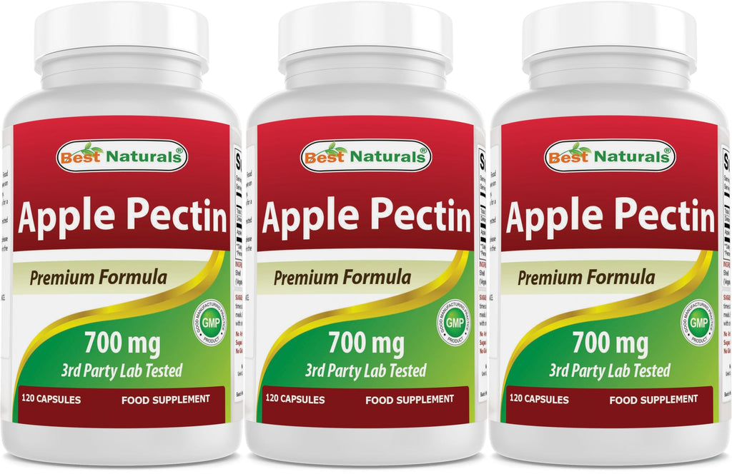 Best Naturals Apple Pectin 700 mg - Dietary Fiber - Intestinal Support - 120 Capsules (Pack of 3)