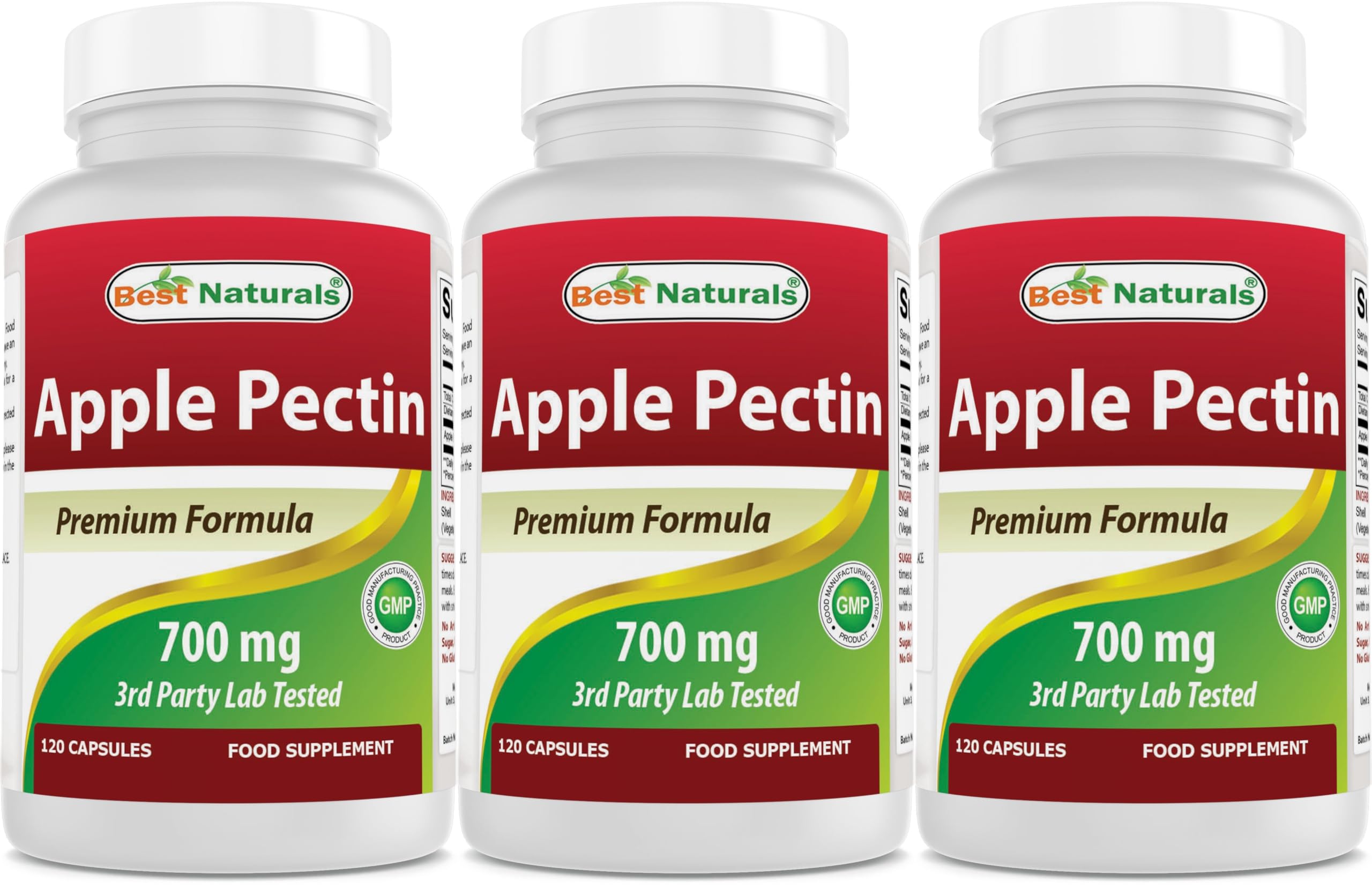 Best Naturals Apple Pectin 700 mg - Dietary Fiber - Intestinal Support - 120 Capsules (Pack of 3)