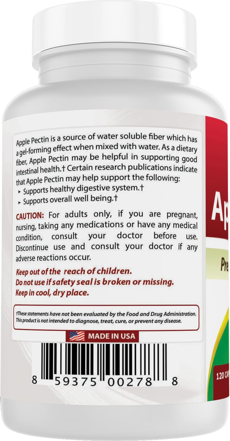 Best Naturals Apple Pectin 700 mg - Dietary Fiber - Intestinal Support - 120 Capsules (Pack of 3)