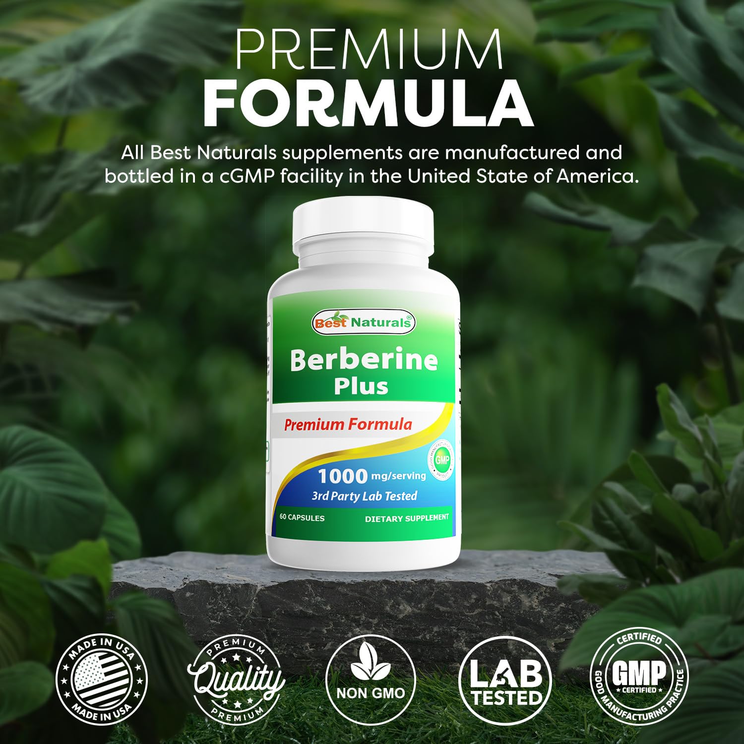 Best Naturals Berberine Plus 1000mg per Serving – Pack of 2, 60 Capsules Each | Non-GMO