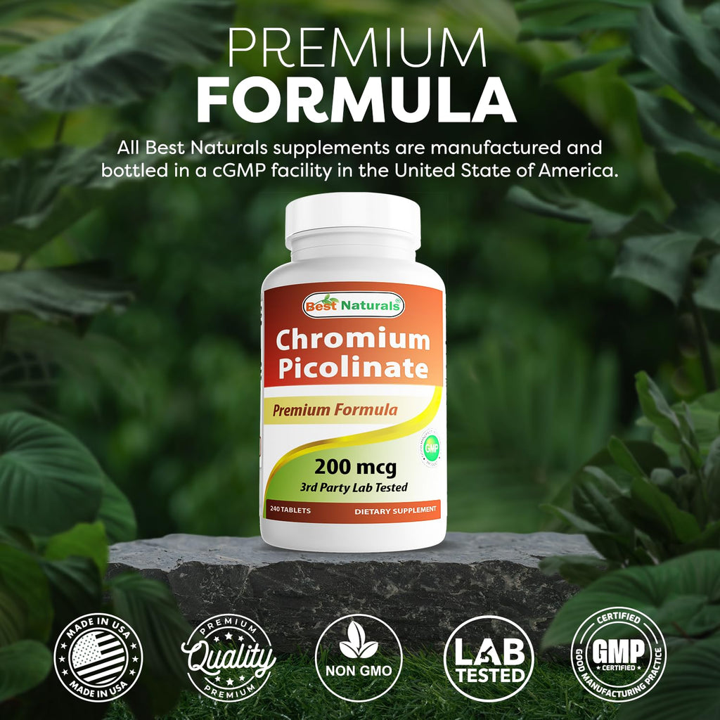 Best Naturals Chromium Picolinate Tablet, 200 mcg - 240 Count | Non-GMO & Gluten-Free