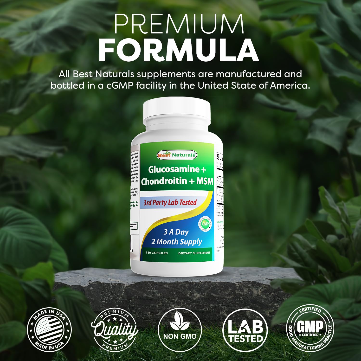 Best Naturals Glucosamine Chondroitin MSM Joint Supplement – 2600 mg/Serving, 180 Capsules per Bottle, Pack of 3