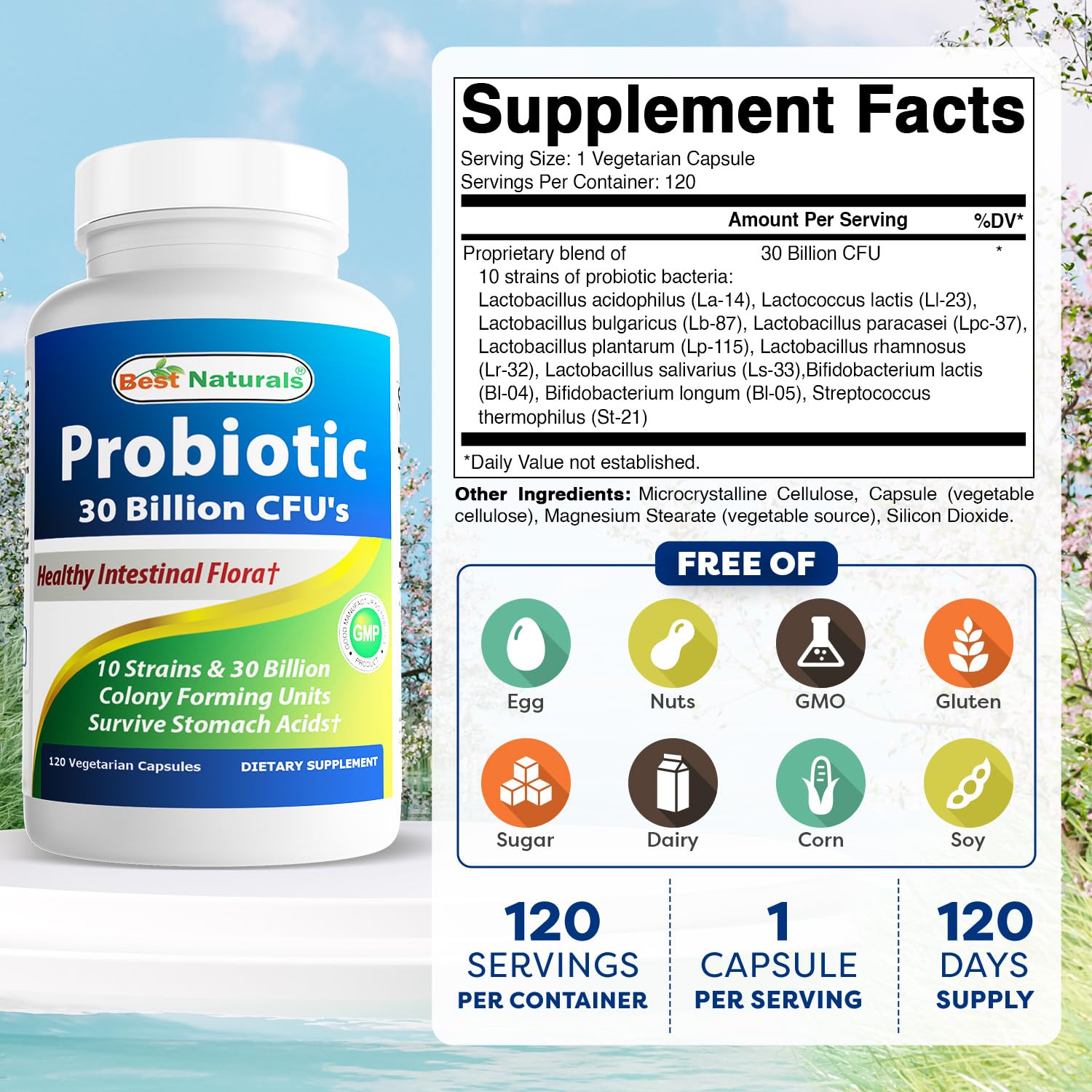 Best Naturals Probiotic 10 Strains – 30 Billion CFU, 120 Veggie Caps (Pack of 3)