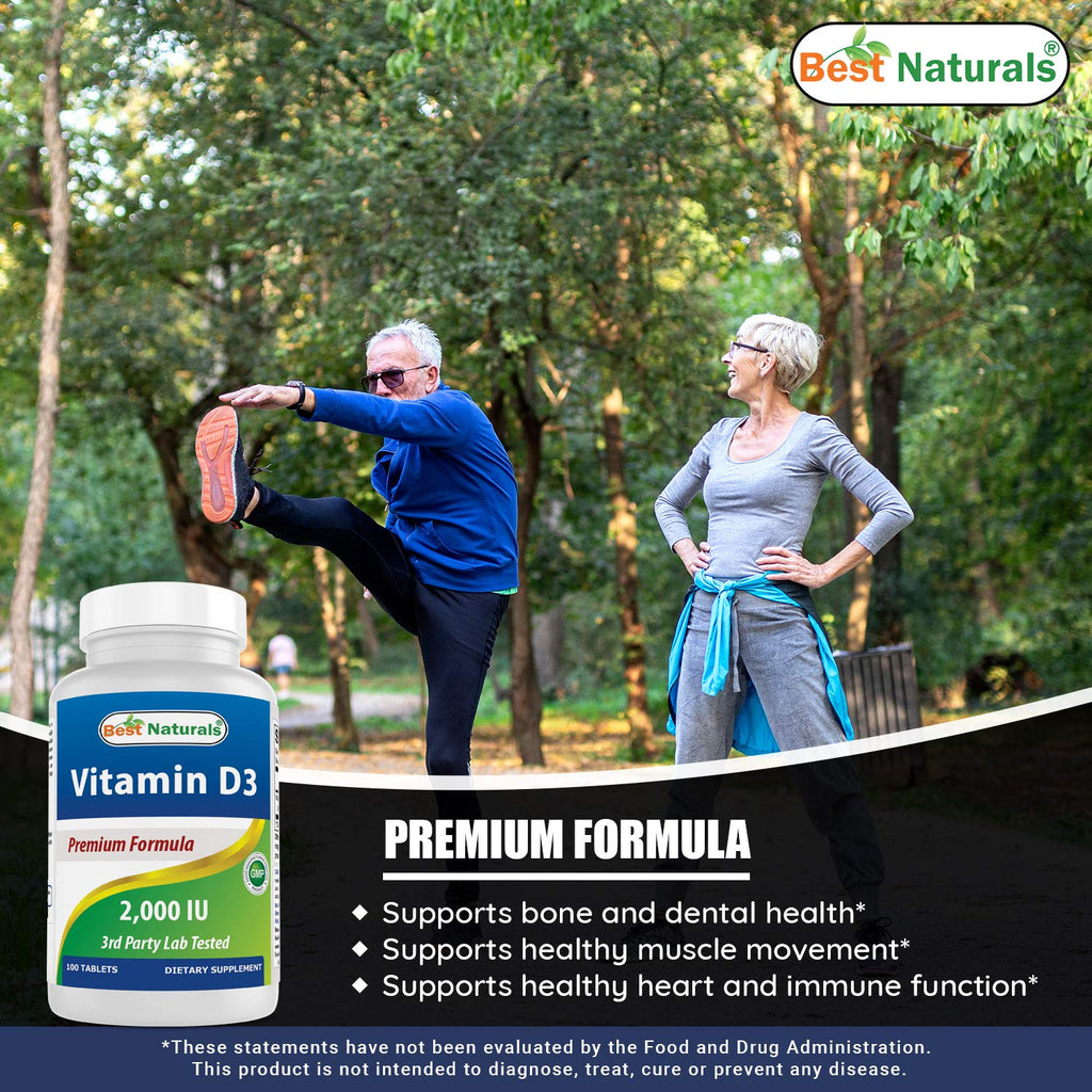 Best Naturals Vitamin D3 2000 IU (50 mcg) – 100 Tablets – Pack of 3