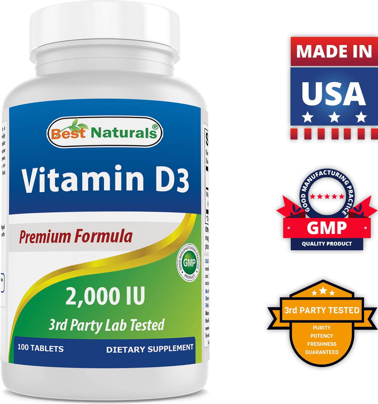 Best Naturals Vitamin D3 2000 IU (50 mcg) – 100 Tablets – Pack of 3