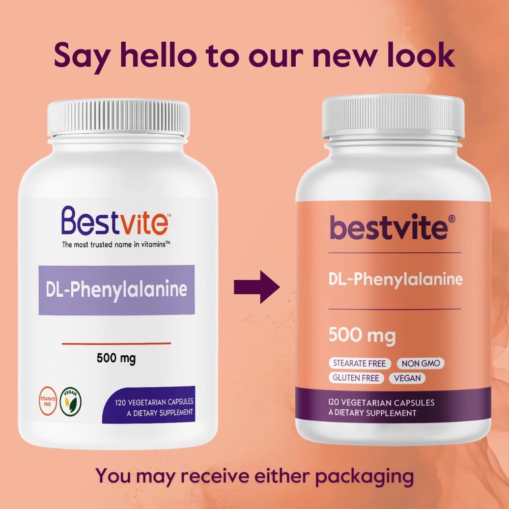 BESTVITE DL-Phenylalanine 500mg (120 Vegetarian Capsules) - Vegan, Gluten Free, Non-GMO