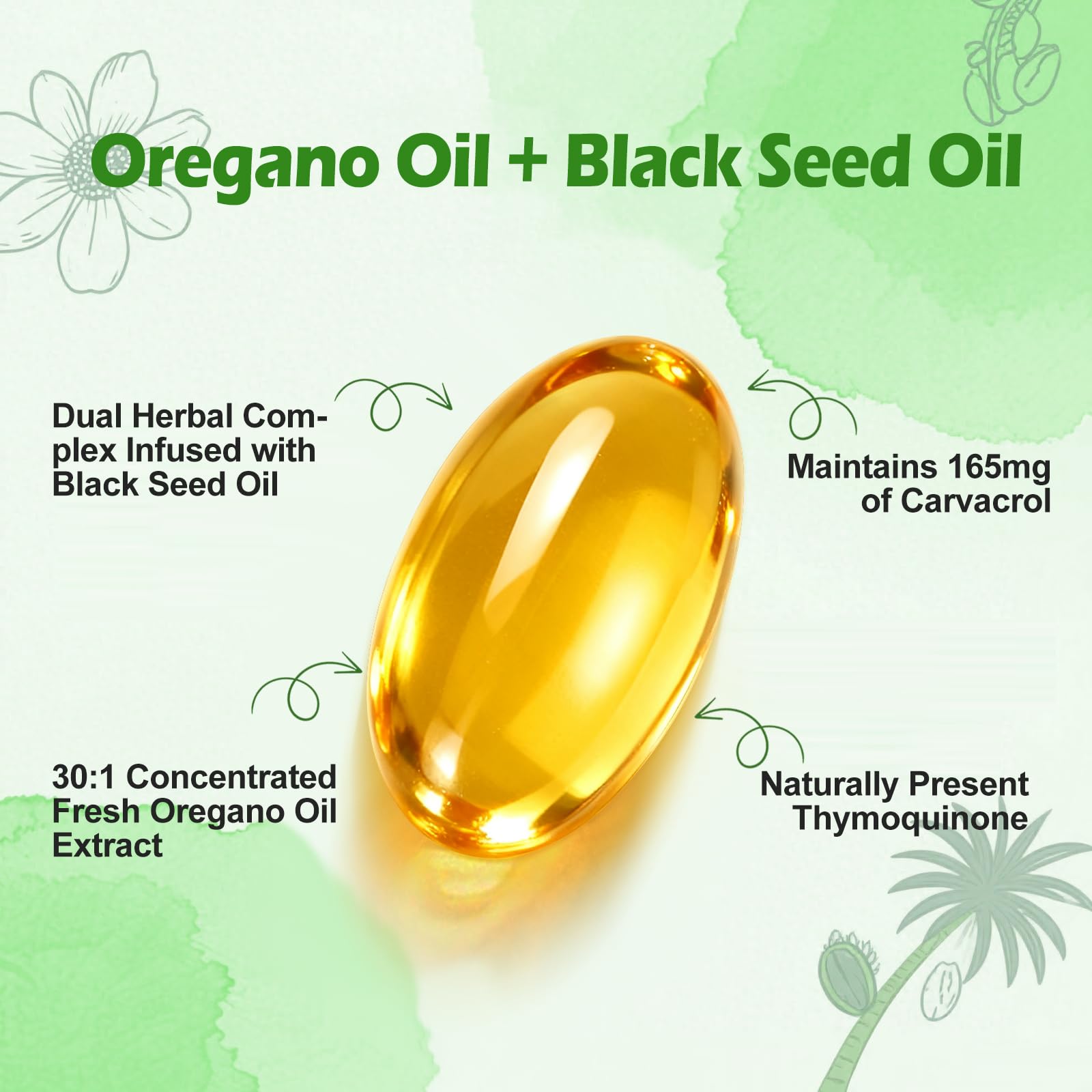 BEWORD Oil of Oregano 840 Softgels – 2-in-1 Oregano & Black Seed Oil for Immune & Antioxidant Support | Plant-Based, Non-GMO | 3-Pack