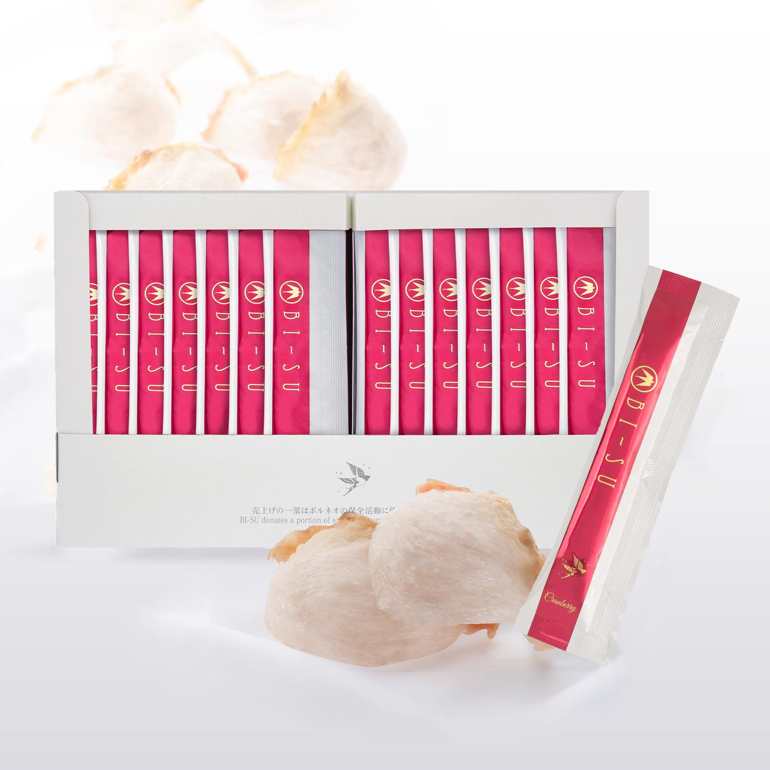 BI-SU Extract Jelly Stick | Natural Swiftlet Nests Extract, Collagen, Vitamin C, Japanese Skincare, Anti-Aging, Maintains Skin's Elasticity, Boosts Immune System, GI Health, Cranberry Flavor, 30 PCS