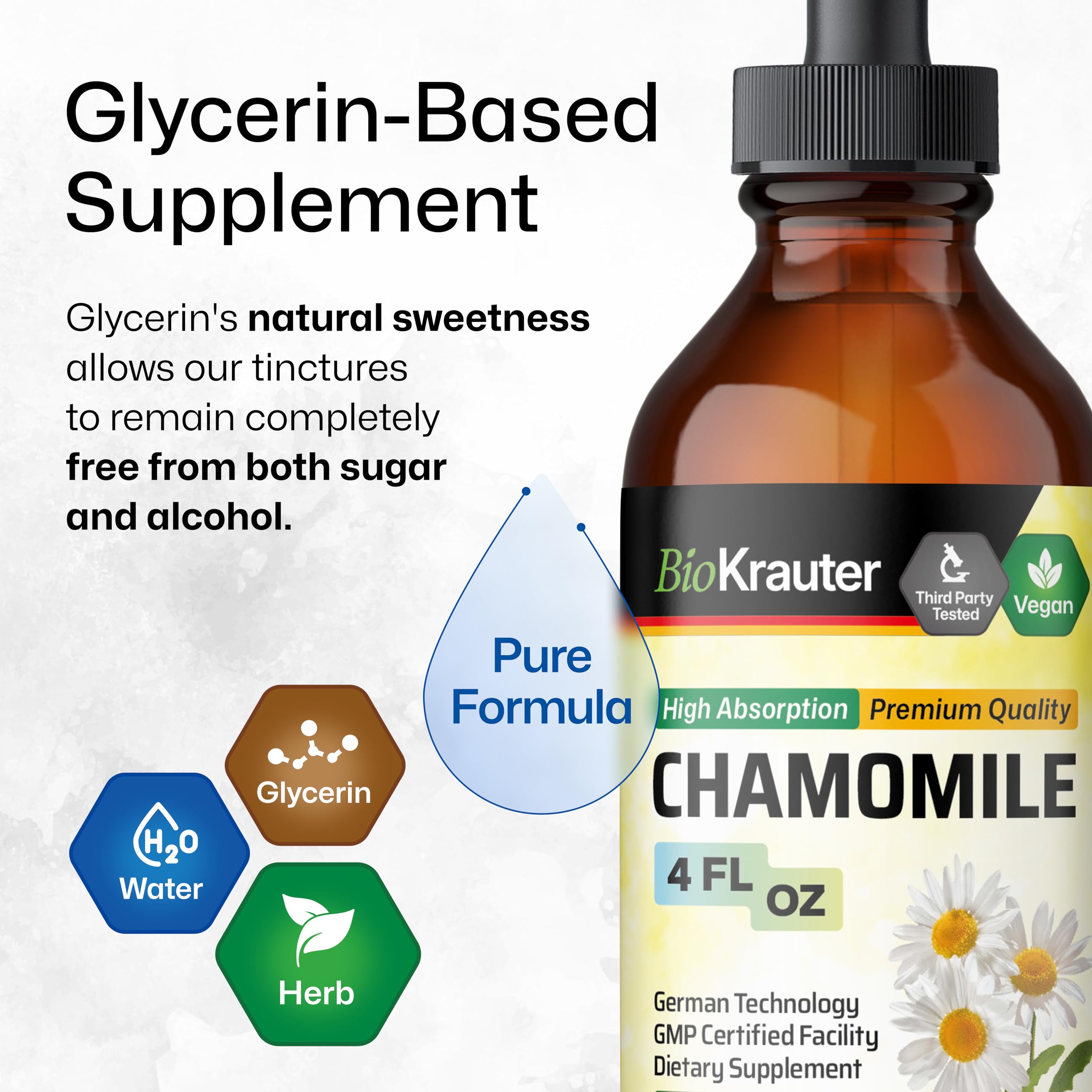 BIO KRAUTER Chamomile Extract Liquid Drops – Vegan Calm & Sleep Support | 670 mg per Serving, 4 fl oz