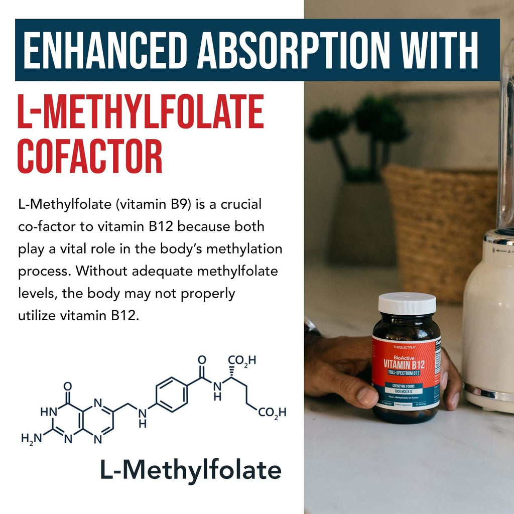BioActive Vitamin B12 1000 mcg | All 3 BioActive Forms B12 Plus Methylfolate Cofactor - Methyl B12, Adenosyl B12 & Hydroxy B12 | Supports Energy, B12 Levels & Mood | Vegan, Non-GMO (60 Servings)